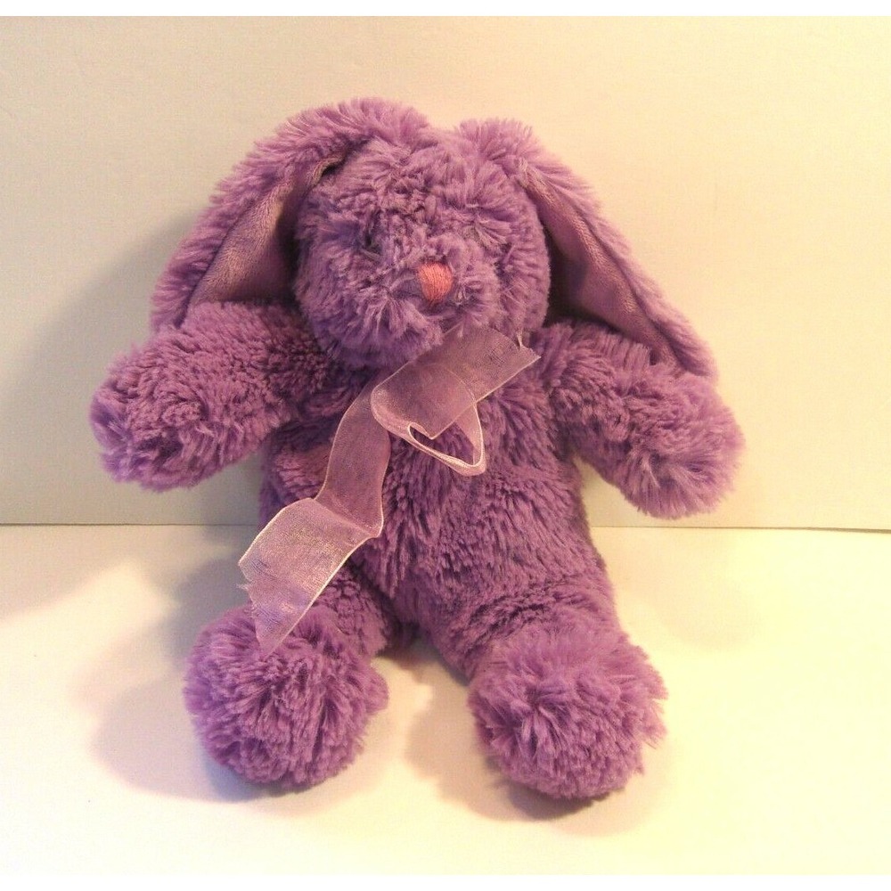 Animal Adventure Purple Bunny Rabbit Sheer Ribbon Bow Pink Nose Plush 2014 8"